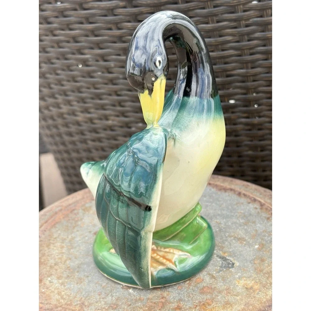 Vtg Hand Painted Ceramic Duck Figurine Planter Japan Pen Holder Cabin 6.5